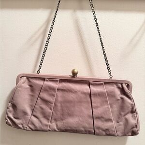 HOBOClutch With Chai Taupe Leather Ball Closure Metal Frame Vintage#. EUC